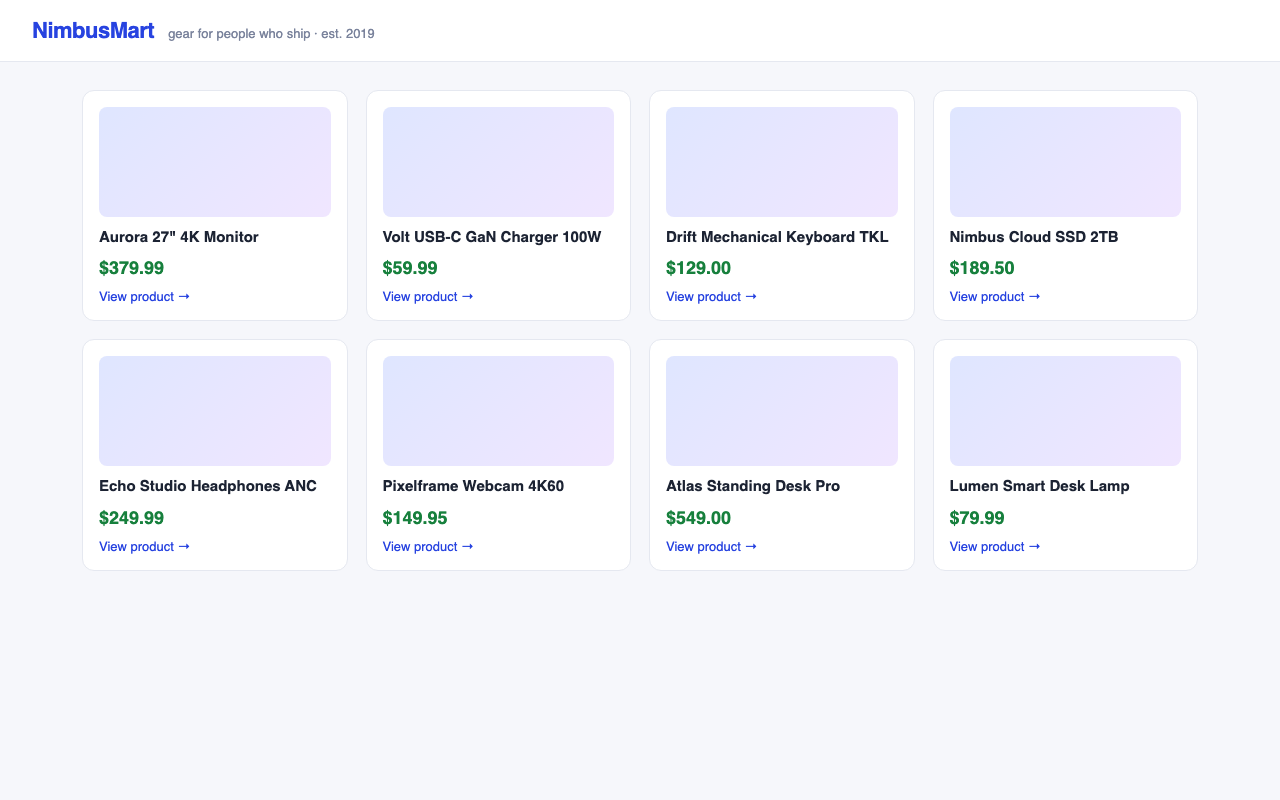 NimbusMart era v1: light-themed product grid where the original selectors still match